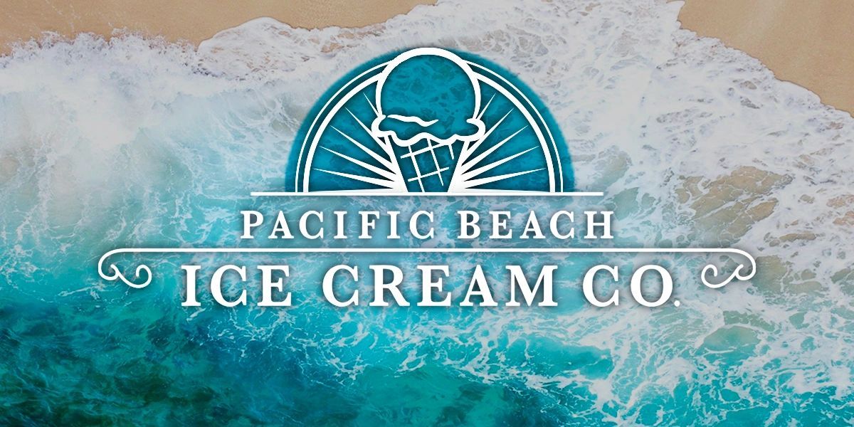 A logo for the pacific beach ice cream company.